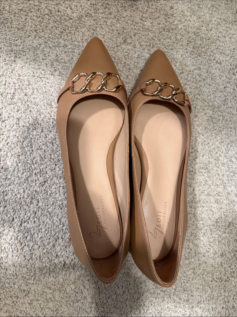 Naturalizer Tan Pointed Toe Chain Detail Flats
